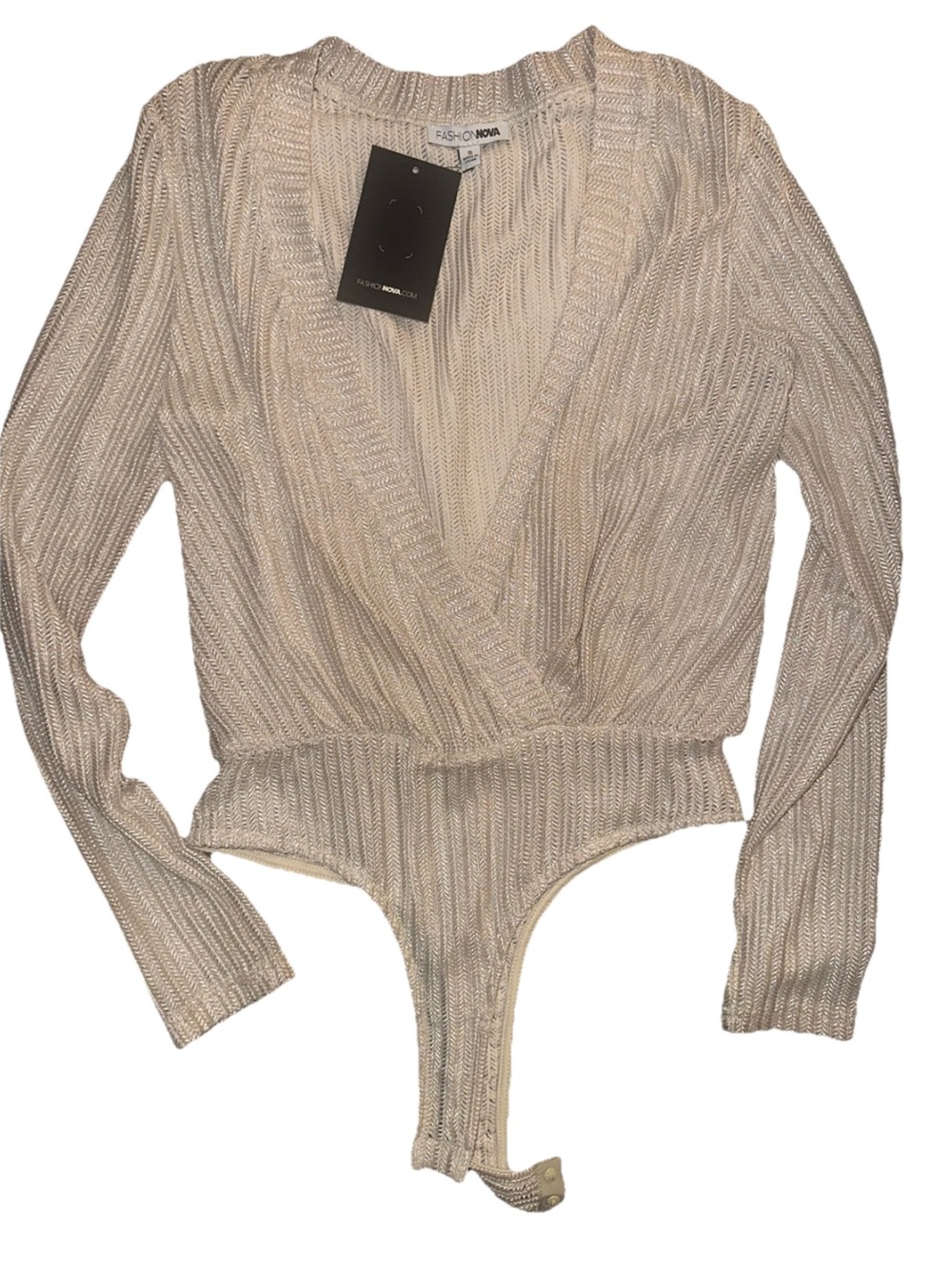 Fashion Nova Women's  Pink Cream Ribbed Surplice Bodysuit Top